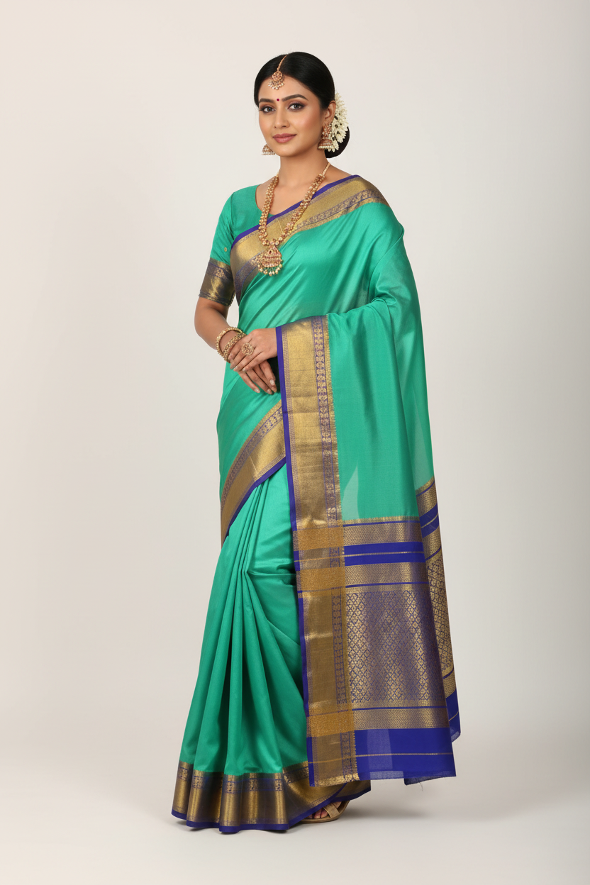 Model in Mint Green Kanjivaram Saree