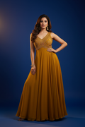 Model in Mustard Yellow Embellished Anarkali