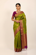 Model in Parrot Green Mysore Silk Saree