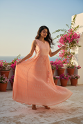 Model in Peach Chikankari Maxi Dress