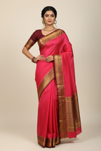 Model in Pink Mysore Silk Crepe Saree