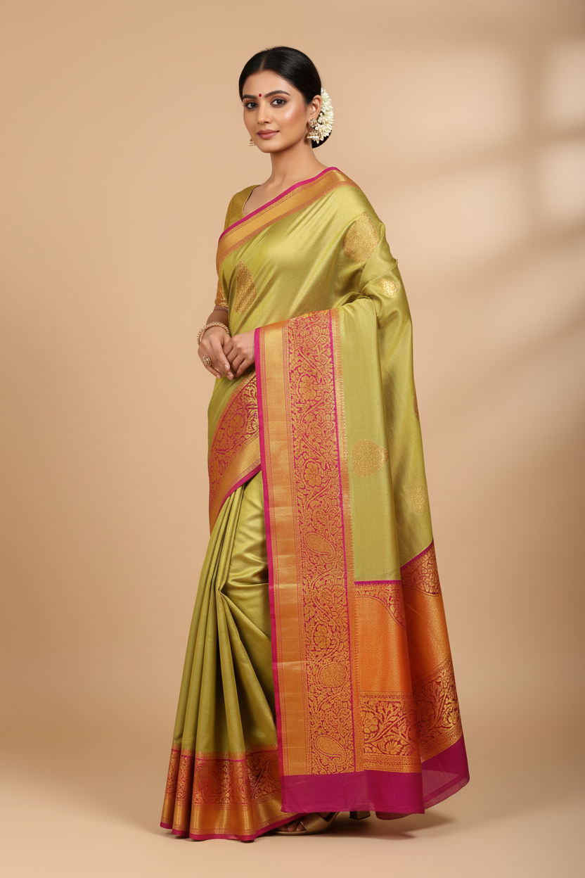 Model in Pista Green Banarasi Saree