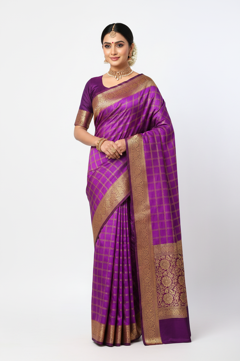 Model in Purple Mysore Silk Saree