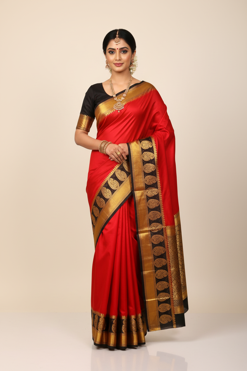 Model in Red Kanjivaram Saree