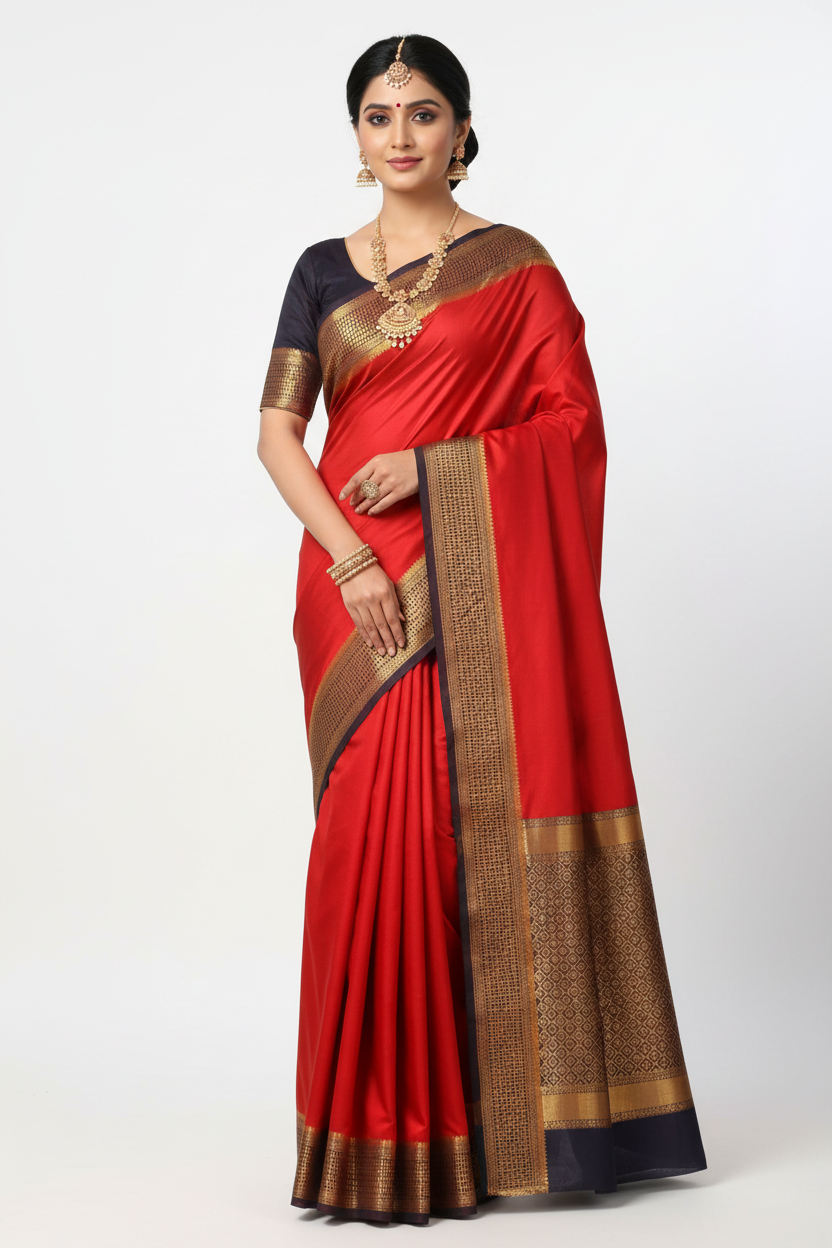 Model in Red Mysore Silk Saree