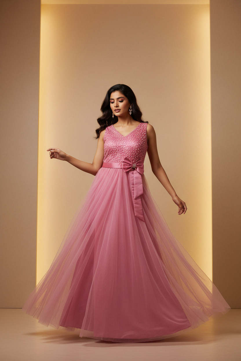 Model in Rose Pink Gown
