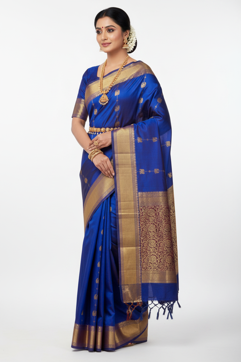 Model in Royal Blue Mysore Silk Saree