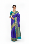 Model in Royal Blue Violet Mysore Silk Saree with Teal Border