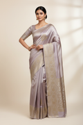 Model in Silver Mauve Tissue Silk Saree