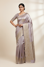 Model in Silver Mauve Tissue Silk Saree