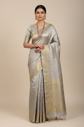 Model in Silver Tissue Silk Banarasi Saree