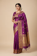 Model in Violet Purple Silk Saree