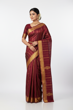 Model in Wine Burgundy Mysore Silk Saree