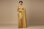 Model wearing Antique Gold Tissue Silk Saree