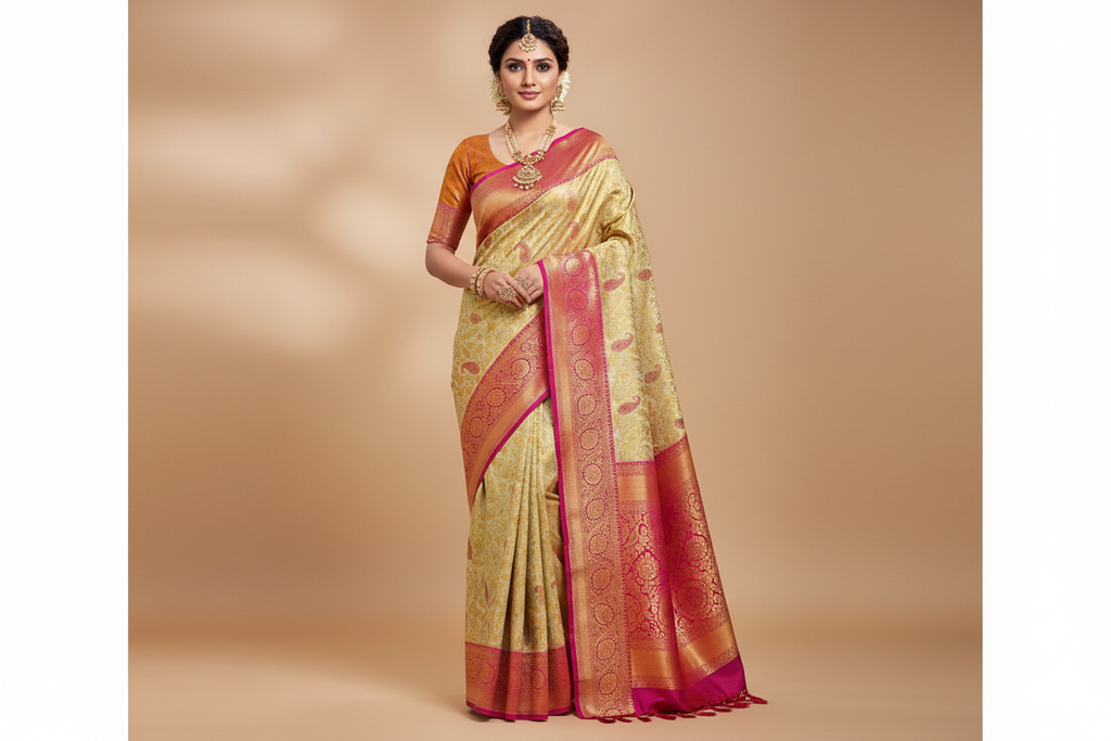 Model wearing Banarasi Silk Saree