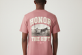 Model wearing dusty rose Honor The Gift t-shirt - back