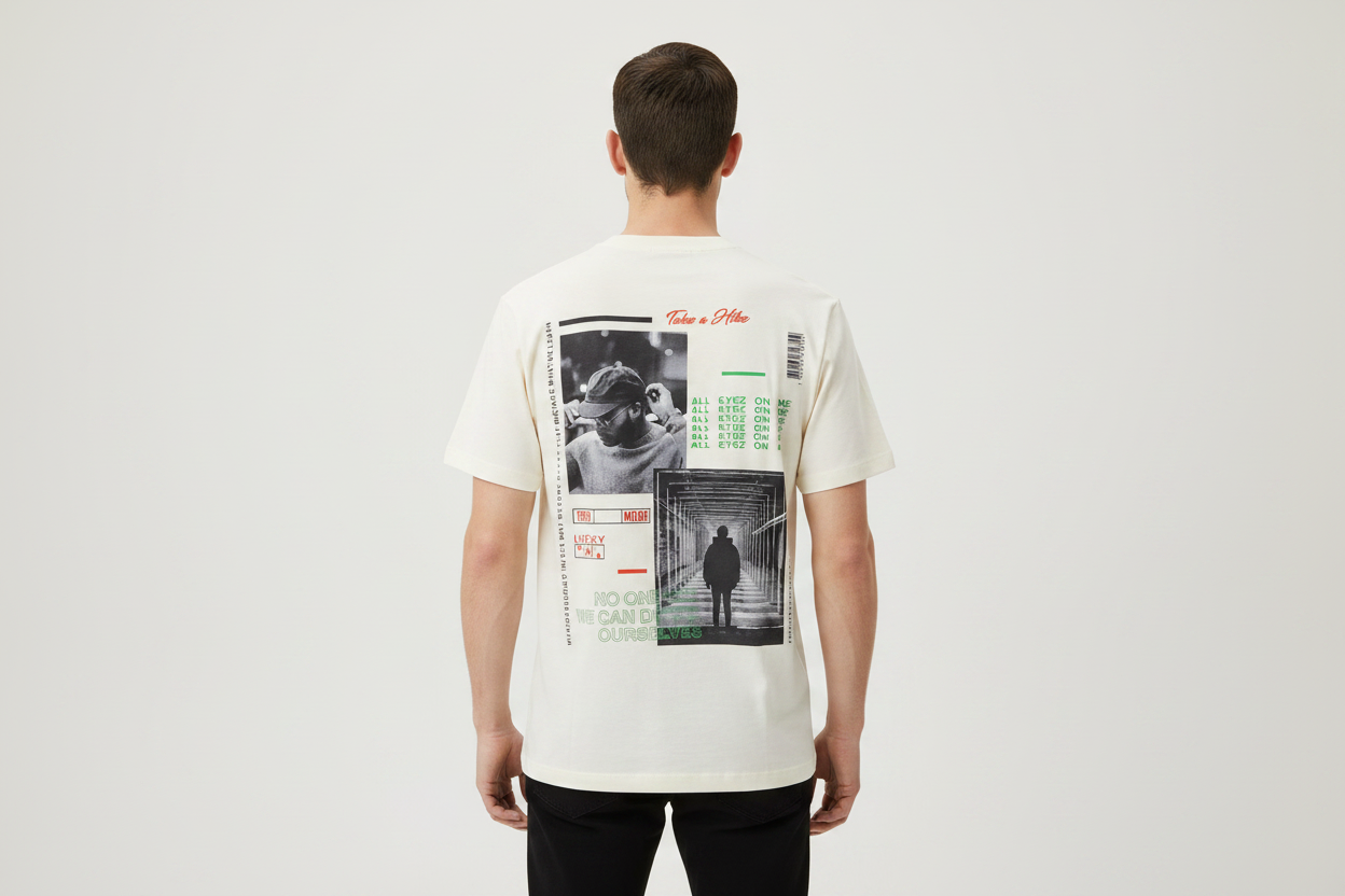 Model wearing GEN Z off-white t-shirt - back