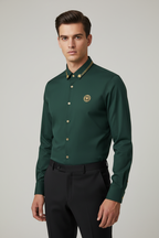 Model wearing green shirt