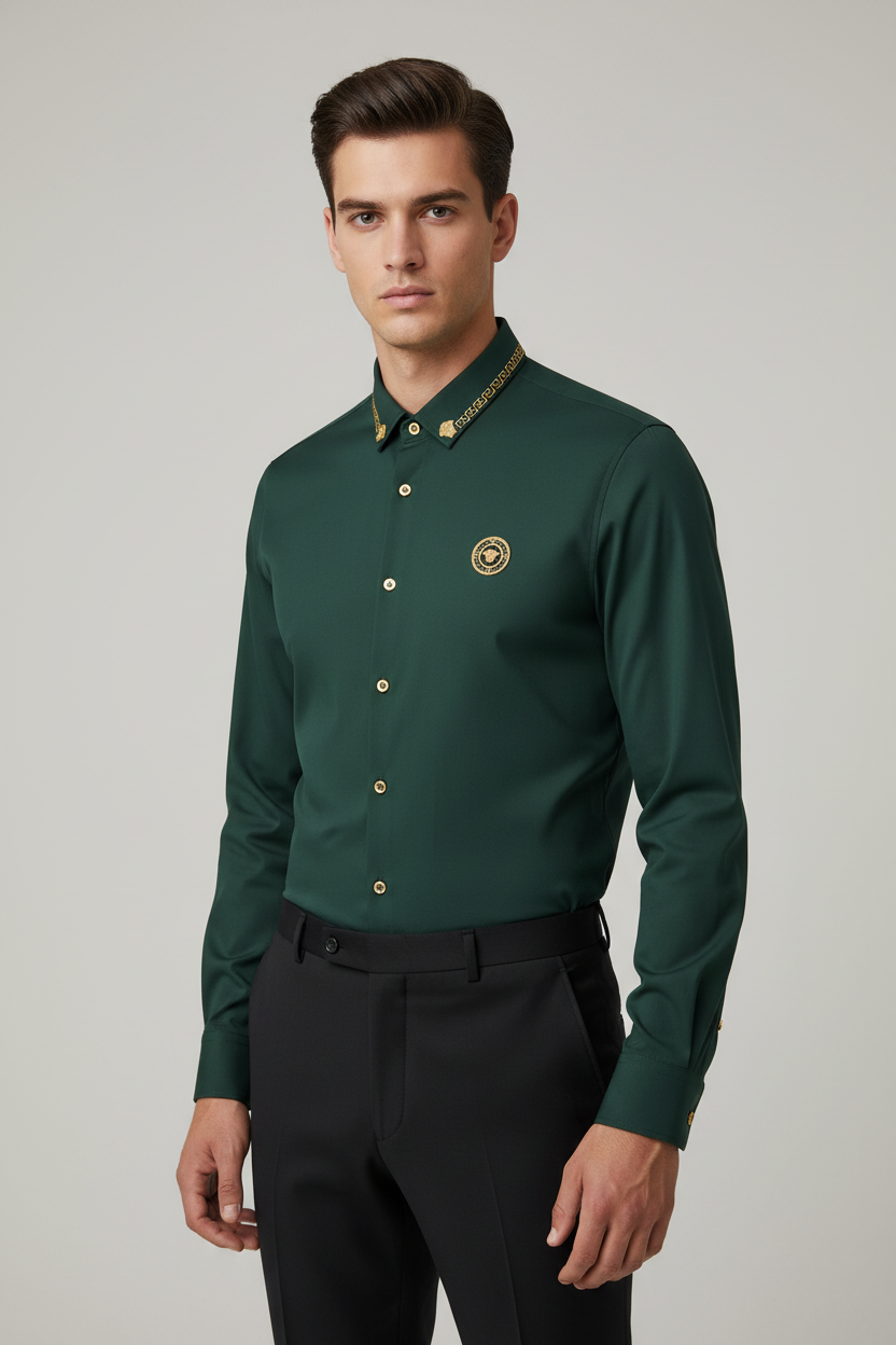 Model wearing green shirt