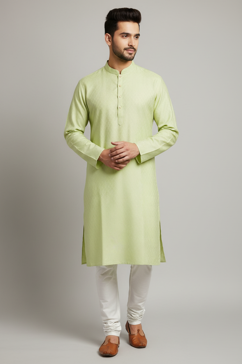 Model wearing lime green kurta