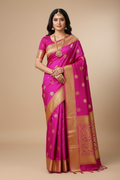 Model wearing Magenta Kanjivaram Saree