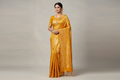 Model wearing Mango Yellow Tissue Silk Saree