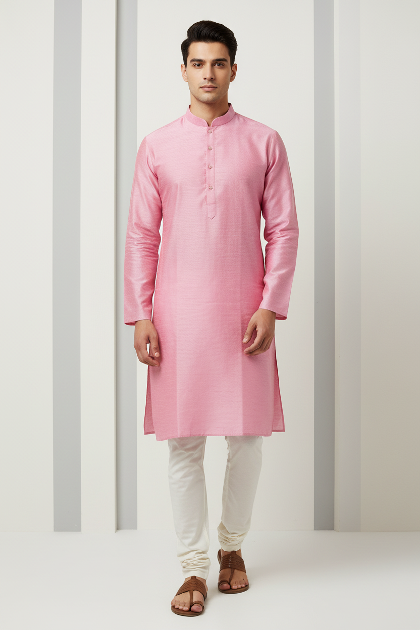 Model wearing pink kurta
