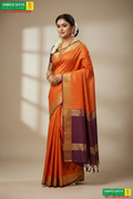 Model wearing Shreeshta saree with logo top-left