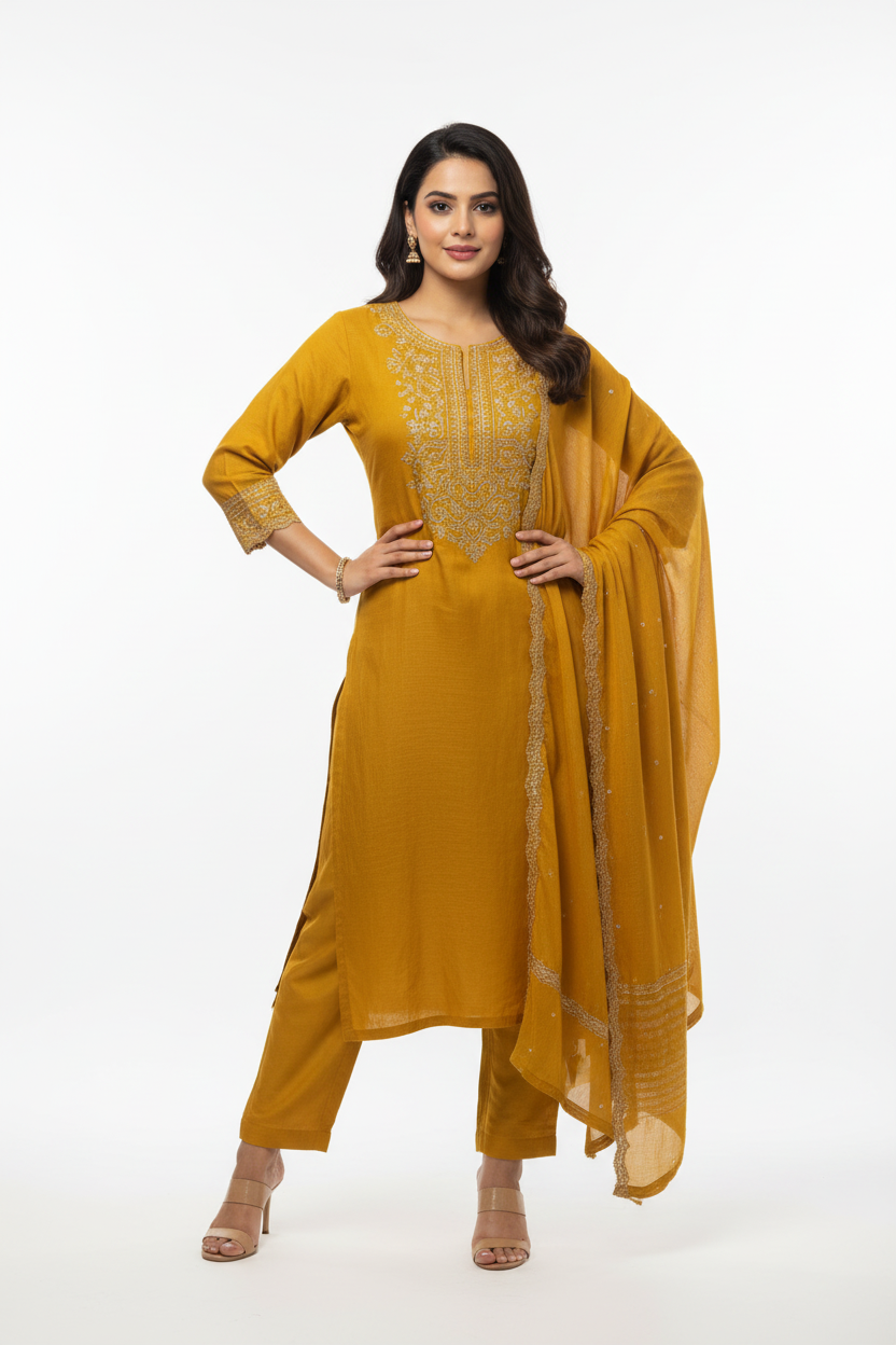 Mustard Kurta - Hand on Hip Pose