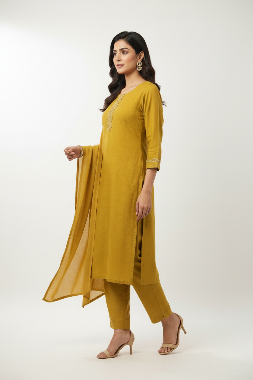 Mustard Kurta - Walking Pose