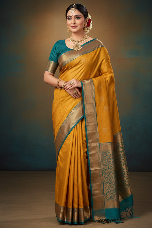 Mustard Silk Saree Model