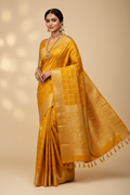 Mustard Yellow Kanchipuram Buti Saree Model