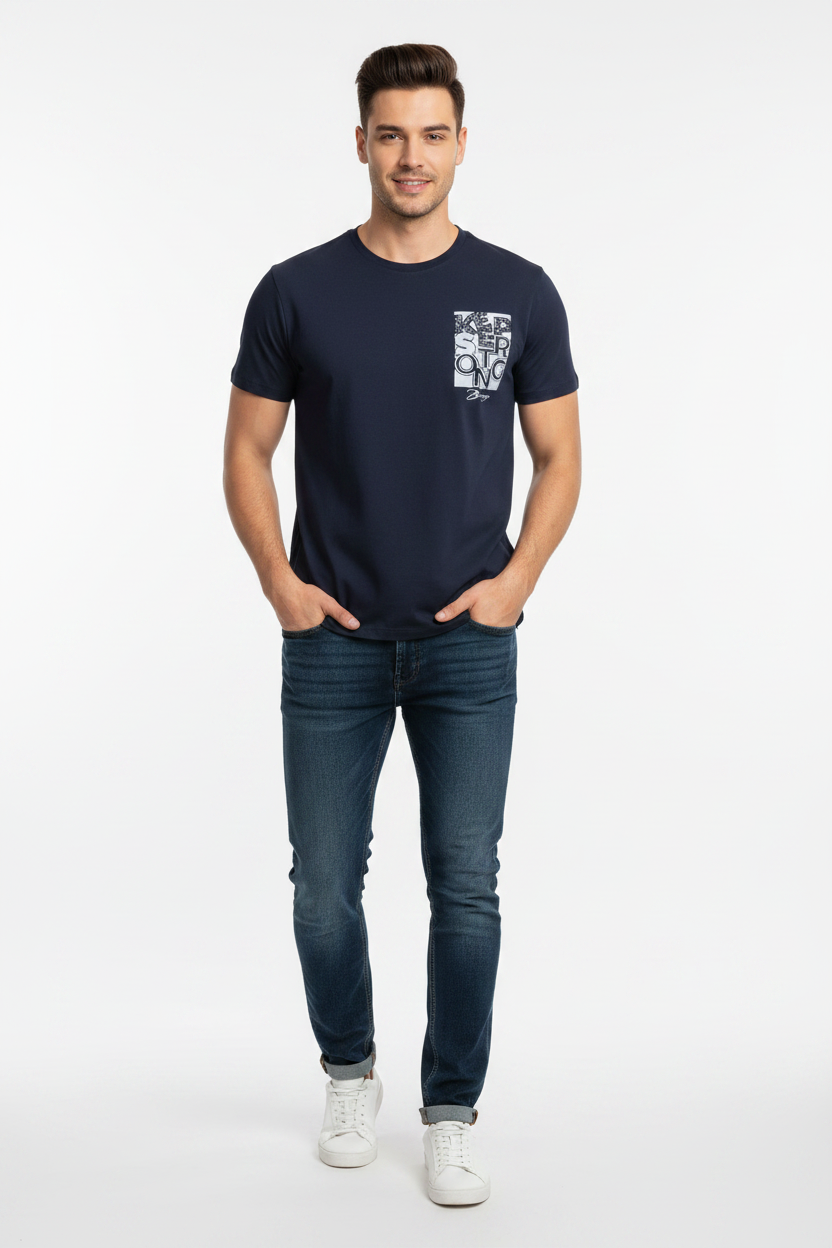 Navy Blue Keep Strong T-Shirt on Male Model
