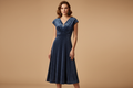 Navy Blue Shimmer Velvet Dress on Model