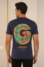 Navy G Graphic T-Shirt Back on Male Model