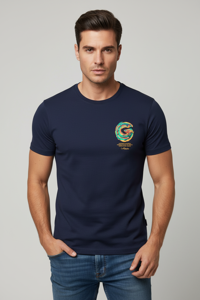 Navy G Graphic T-Shirt Front on Male Model