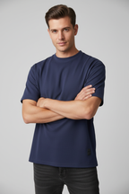 Navy Mock Neck T-Shirt on Male Model