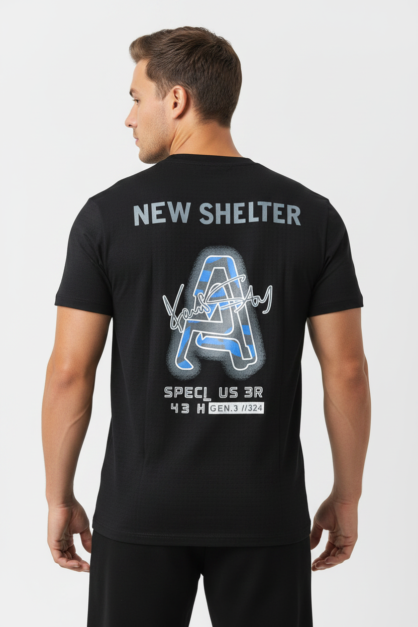 New Shelter AA T-Shirt Back on Male Model