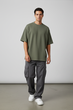 Olive Green Oversized T-Shirt on Male Model