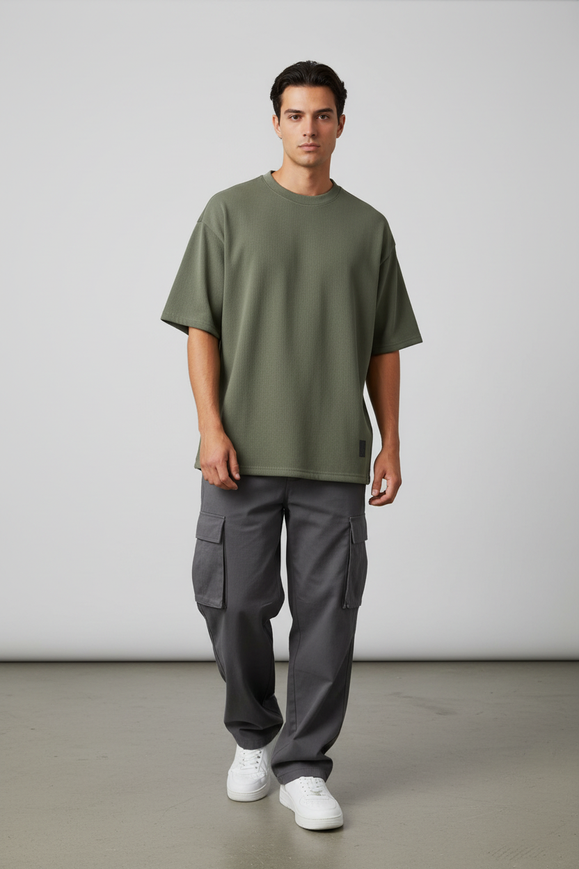 Olive Green Oversized T-Shirt on Male Model