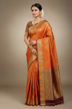 Orange & Maroon Kanjivaram Saree on Model