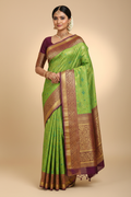 Parrot Green & Maroon Kanjivaram Saree on Model