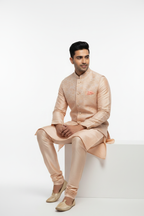 Peach Brocade Modi Jacket Set - Sitting Pose