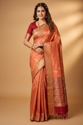 Peach & Crimson Mysore Silk Saree - Ad Model Shot