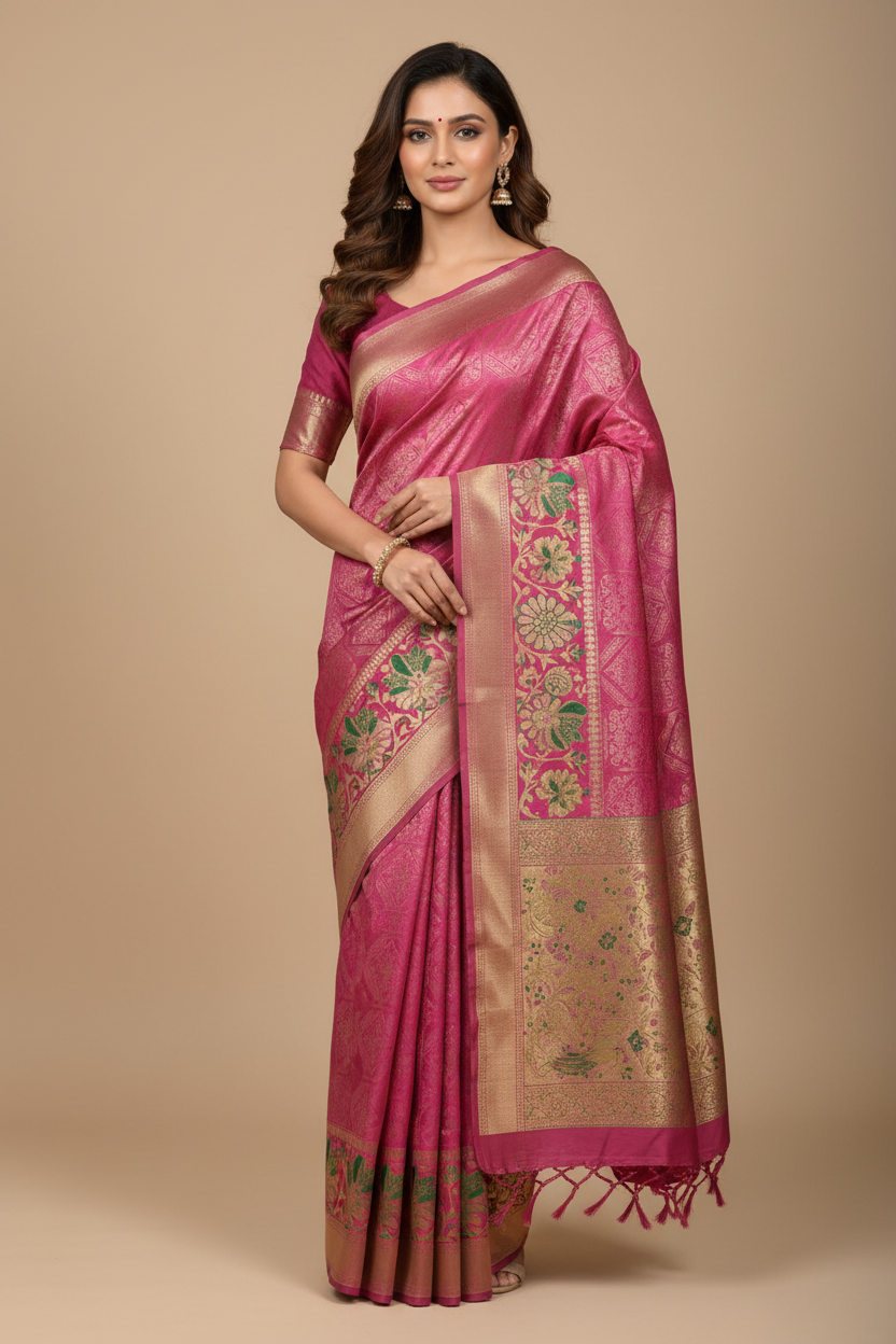Pink Banarasi Saree Model
