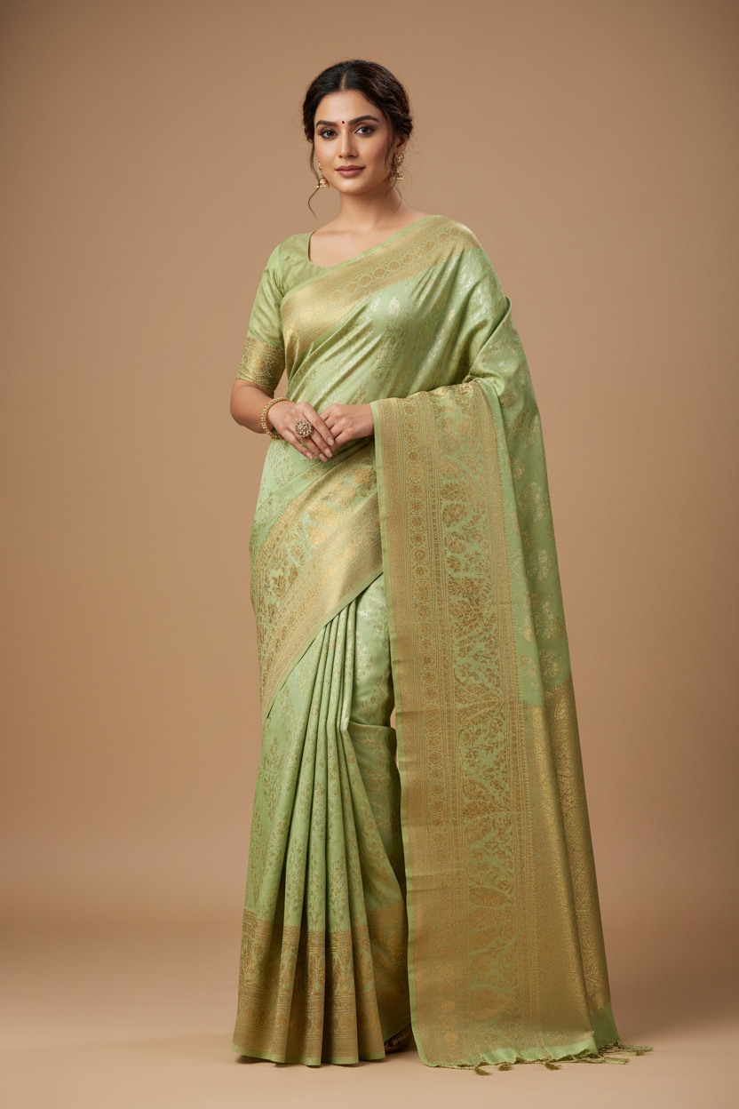 Pista Green Banarasi Saree Model