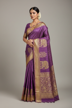 Purple Banarasi Elephant Saree Model
