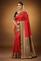 Red & Black Mysore Silk Saree - Ad Model Shot