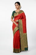 Red & Green Mysore Silk Saree Model