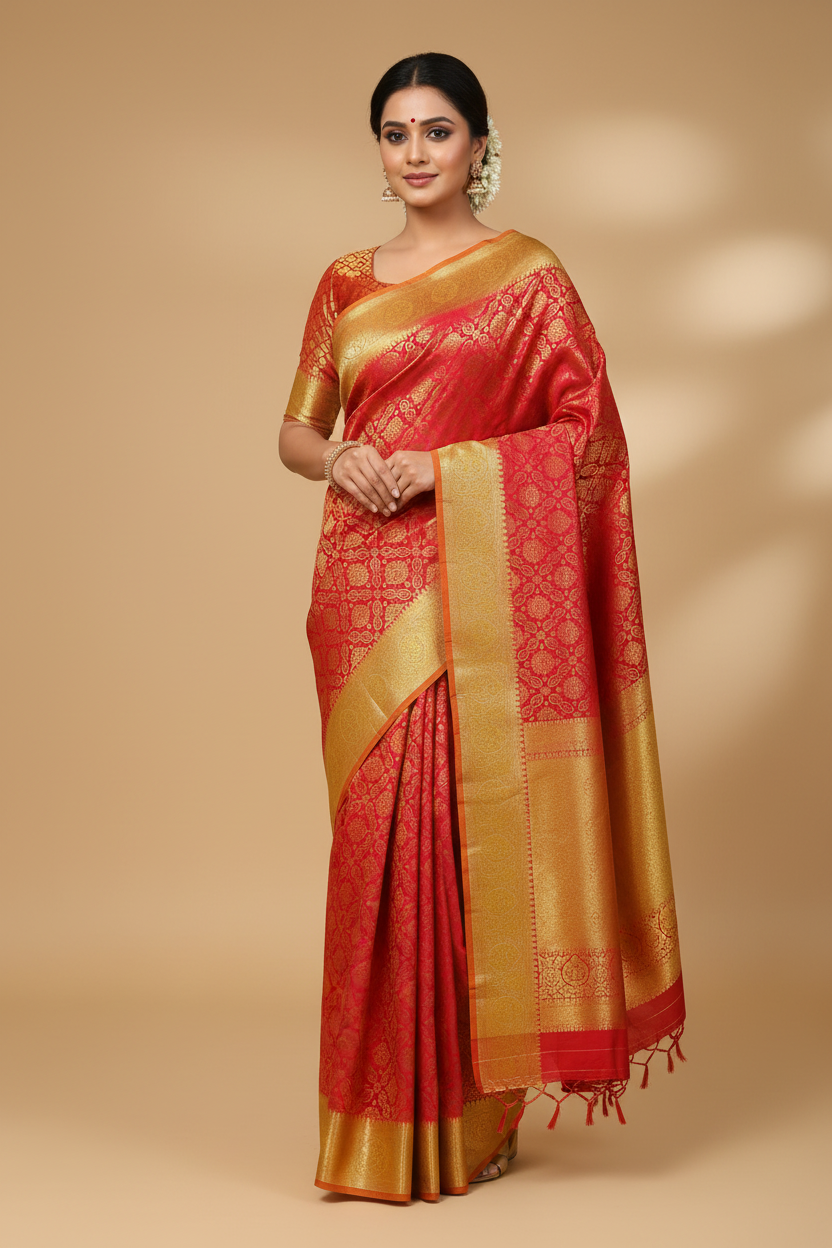 Red Kanjivaram Saree Model